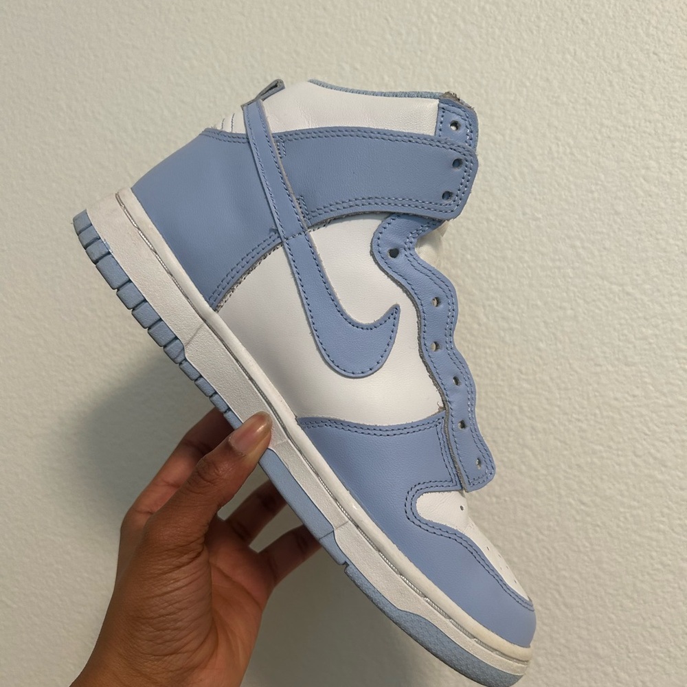 Blue and White Nike Dunk High-Top Sneakers